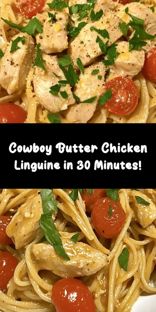 Savor the taste of Easy Cowboy Butter Chicken Linguine, a delightful dish featuring tender chicken thighs tossed with linguine pasta in a rich, buttery sauce. With simple ingredients like cherry tomatoes, lemon juice, and fresh parsley, this recipe is bursting with flavor! Perfect for a weeknight dinner or impressing guests, it’s quick to prepare and sure to please. Try it today for a deliciously satisfying meal!