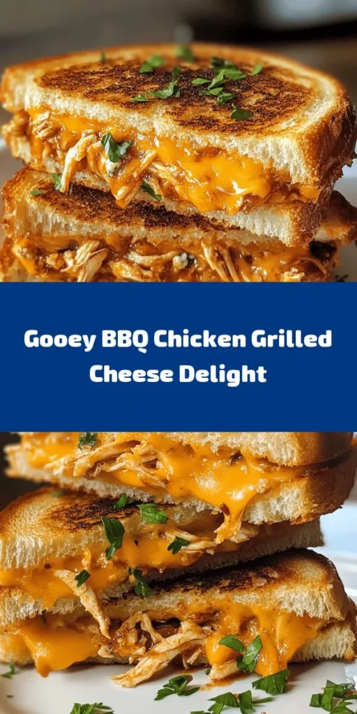 Indulge in the perfect comfort food fusion with this BBQ Chicken Grilled Cheese! Made with thick-cut sourdough and loaded with shredded chicken tossed in your favorite BBQ sauce, this sandwich is a savory delight. Melted sharp cheddar and optional blue cheese create a gooey texture that's impossible to resist. Easy to make in just 20 minutes, this recipe is perfect for lunch or dinner. Don't forget to garnish with fresh parsley for an extra touch. Enjoy the crispy, melty goodness!