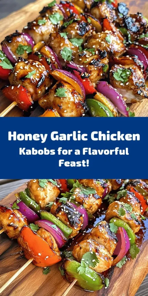Try these irresistible Honey Garlic Asian Chicken Kabobs for a perfect summer grilling dish! Tender chicken thighs marinated in a sweet and savory blend of honey, soy sauce, and garlic bring bold flavors to your table. Loaded with colorful bell peppers and red onions, these skewers are not only delicious but visually stunning too. Easy to prepare and perfect for gatherings, don’t forget to garnish with fresh cilantro and sesame seeds for that extra touch!