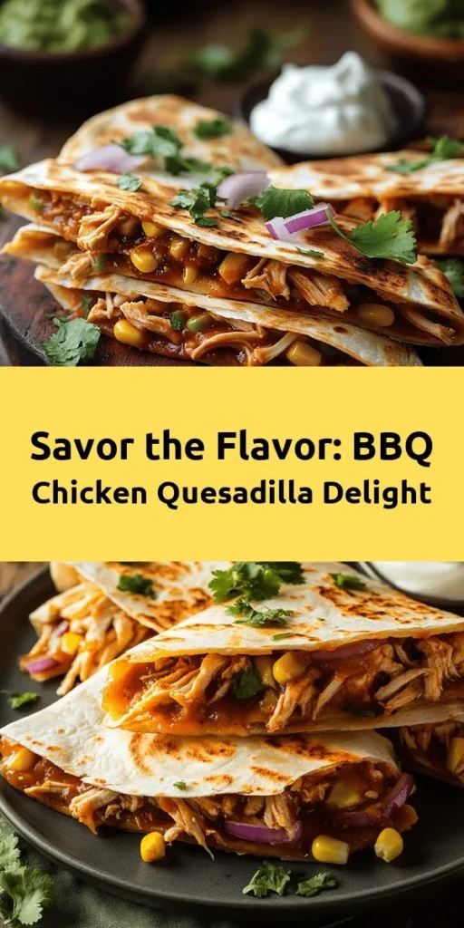 Satisfy your cravings with these mouthwatering BBQ Chicken Quesadillas! Packed with shredded chicken, melty cheddar and mozzarella cheese, and a sweet and tangy BBQ sauce, this dish is a surefire hit. Perfect for a quick dinner or a tasty snack, these quesadillas are easy to make in just 30 minutes. Serve them hot with sour cream and guacamole for an extra layer of deliciousness. Get ready for a flavor explosion!