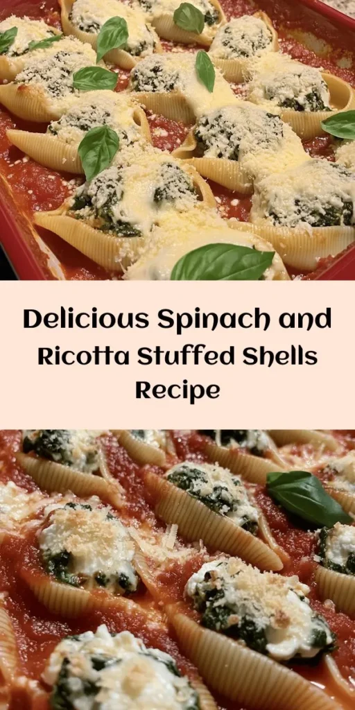 Discover the delightful flavors of Easy Spinach and Ricotta Stuffed Shells! This comforting dish combines large pasta shells filled with a creamy ricotta and fresh spinach mixture, topped with marinara sauce and gooey mozzarella cheese. Perfect for a weeknight dinner, this recipe comes together in just 45 minutes. Serve it warm and garnish with fresh basil for a beautiful presentation. Your family will love this easy and satisfying meal!