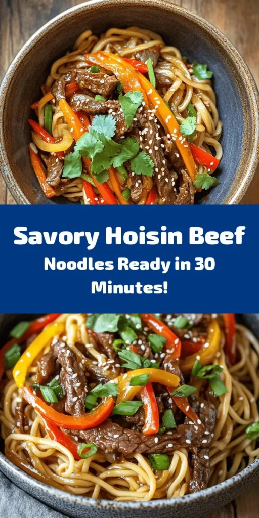 Elevate your dinner game with these delicious Hoisin Beef Noodles! This quick and easy recipe features tender beef flank steak marinated in a mouthwatering blend of hoisin sauce, soy sauce, and sesame oil. Toss in colorful bell peppers and carrots, then combine with egg noodles for a flavorful meal in just 30 minutes. Garnish with fresh cilantro and sesame seeds for that perfect finishing touch. Perfect for busy weeknights or any night you crave something special!