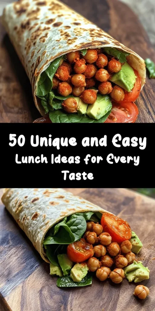 Discover 50 unique and delicious lunch ideas to spice up your midday meals! From Spicy Chickpea Wraps to Mediterranean Quinoa Bowls, these recipes are not only easy to prepare but also packed with flavor and nutrients. Whether you're in the mood for a satisfying salad, comforting soup, or creative wraps, there's something for everyone. Perfect for meal prep or a quick lunch, get inspired and enjoy fresh, tasty dishes that will make your lunch both exciting and healthy!