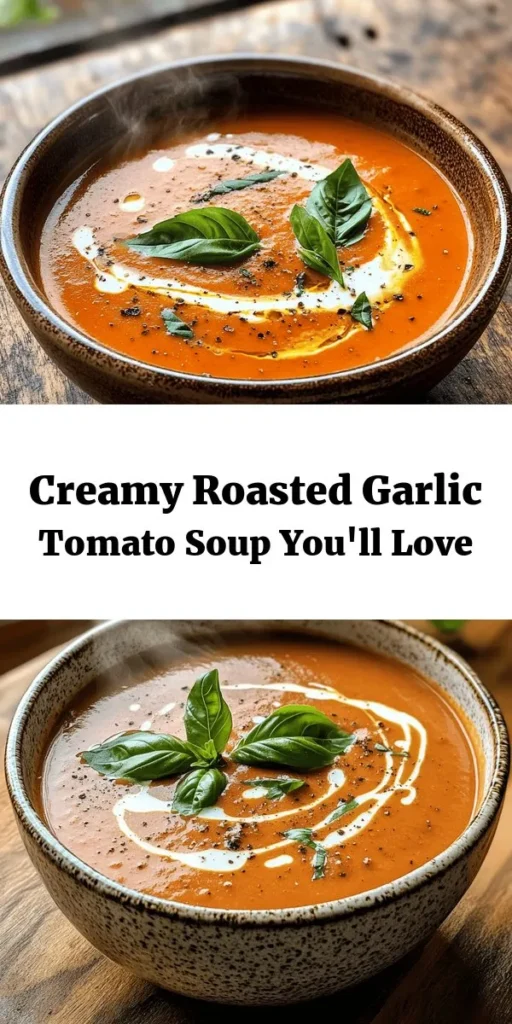 Warm up with this delicious creamy roasted garlic tomato soup that's perfect for any season! With ingredients like fresh tomatoes, roasted garlic, and a hint of balsamic vinegar, this comforting dish delivers rich flavors in every spoonful. Whether you enjoy it with heavy cream or opt for a vegan cashew cream, it's a delightful recipe that everyone will love. Perfect for cozy dinners or as a starter at gatherings, garnished with fresh basil for an extra touch. Enjoy!