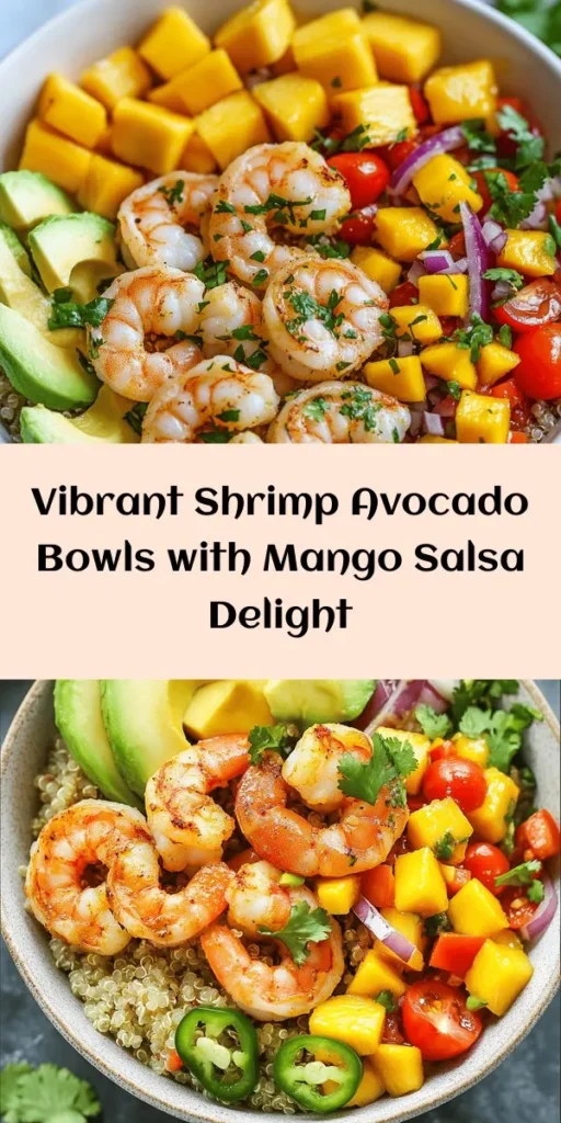 Dive into these delicious Shrimp & Avocado Bowls with Mango Salsa and Lime-Chili Sauce! Perfectly seasoned shrimp are paired with creamy avocado, vibrant cherry tomatoes, and fluffy quinoa or rice. The refreshing mango salsa adds a sweet kick, while the lime-chili sauce ties it all together with a tangy twist. This easy recipe is not only healthy but also packed with flavor, making it a perfect weeknight dinner or meal prep option. Enjoy a burst of freshness in every bite!