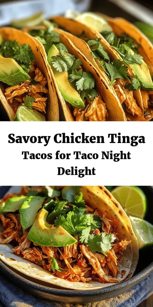 Spice up your taco nights with these flavorful Chicken Tinga Tacos! Made with juicy chicken thighs simmered in a smoky chipotle sauce, this recipe is packed with savory goodness. Serve on warm tortillas and top with fresh cilantro, creamy avocado, and a squeeze of lime for a burst of freshness. Perfect for a quick weeknight dinner or a weekend fiesta, these tacos are sure to impress your family and friends. Enjoy the deliciousness with every bite!