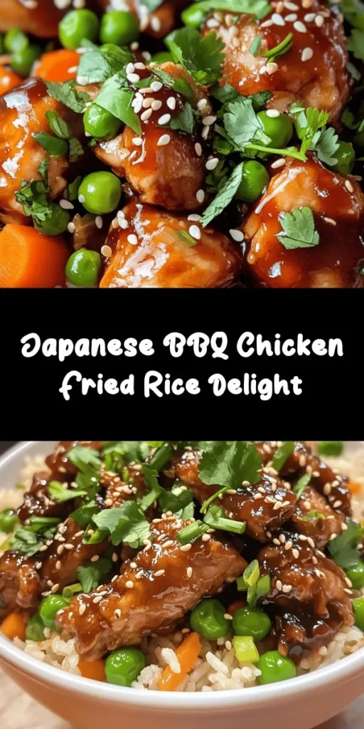Discover the ultimate comfort food with this Savory Japanese BBQ Chicken Fried Rice! Perfect for using leftover jasmine rice, it features tender marinated chicken thighs, vibrant peas and carrots, and aromatic garlic. Tossed in a rich blend of Japanese BBQ sauce and soy sauce, this dish is savory and satisfying. Ready in just 40 minutes, it’s perfect for a quick weeknight dinner. Garnish with fresh green onions and sesame seeds for the finishing touch!