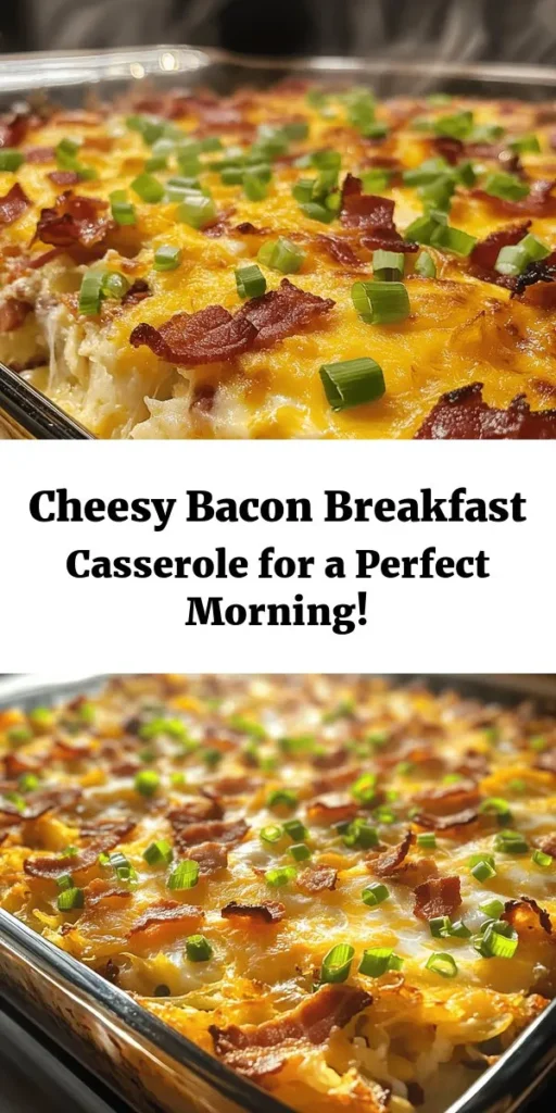 Start your day off right with this mouthwatering Cheesy Bacon Potato Breakfast Casserole! Bursting with flavor and loaded with crispy bacon, cheesy goodness, and hearty hash browns, this dish is perfect for feeding a crowd or meal prepping for the week. Easy to make and even easier to enjoy, it's a breakfast everyone will love. Just layer the ingredients, bake, and savor each delicious bite. Don't forget to garnish with fresh green onions for that perfect touch!