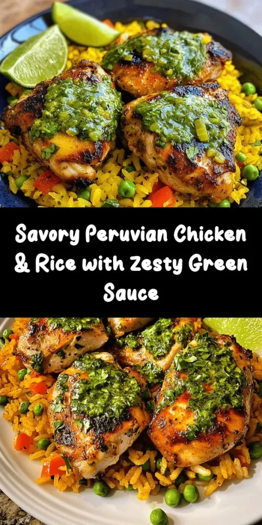 Dive into the flavors of Peru with this delicious Chicken & Rice with Green Sauce recipe! Juicy marinated chicken thighs are perfectly cooked and served over fragrant turmeric rice, bursting with colorful red bell peppers and peas. The star of the dish is a vibrant green sauce made from fresh herbs and jalapeño for a kick. Perfect for a weeknight dinner or impressing guests, this hearty meal brings a taste of culinary adventure to your table!