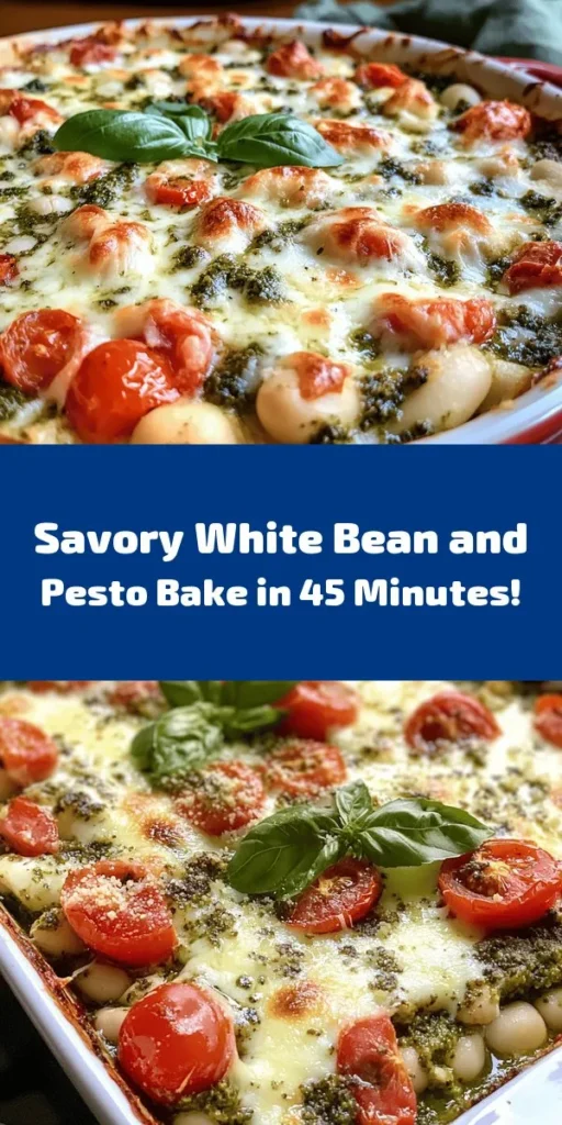 Delight in this easy White Bean and Pesto Bake! Perfect for a cozy meal, this dish combines creamy white beans, vibrant basil pesto, juicy tomatoes, and a gooey cheese topping for a mouthwatering experience. With just a handful of simple ingredients, you can whip up a satisfying main dish or hearty side in under an hour. Garnish with fresh basil for an extra touch of flavor. Try this delicious recipe and enjoy every savory bite!