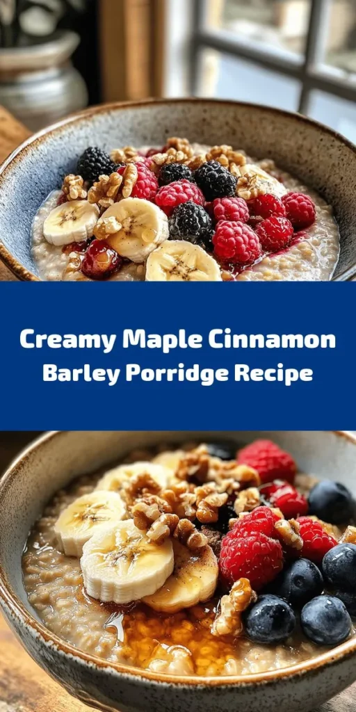 Start your day with this creamy Maple Cinnamon Barley Porridge, a warm and comforting breakfast that's both delicious and nutritious! Made with pearl barley, almond milk, and sweetened with maple syrup, this porridge is packed with flavor. Top it off with sliced bananas, crunchy walnuts, and a drizzle of maple syrup for an extra touch. Perfect for cozy mornings, this recipe is easy to make and offers a delightful twist on traditional oatmeal. Give it a try!