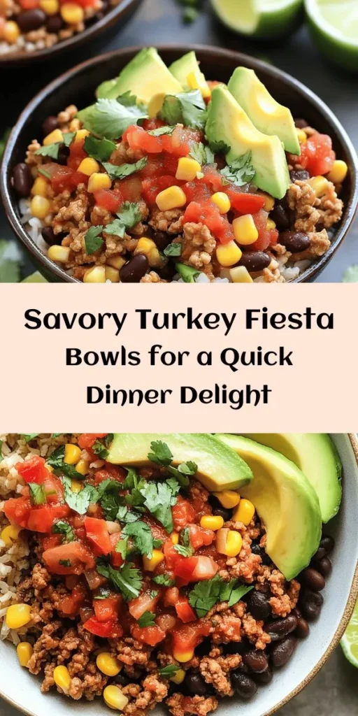 Spice up your dinner with these delicious Turkey Fiesta Bowls! Packed with ground turkey, colorful veggies, black beans, and corn, this dish is bursting with flavor. It's easy to prepare in just 30 minutes, making it perfect for busy weeknights. Serve over brown rice or quinoa, top with fresh salsa, creamy avocado, and a sprinkle of cilantro for the ultimate fiesta on a plate. Enjoy a healthy, satisfying meal that everyone will love!