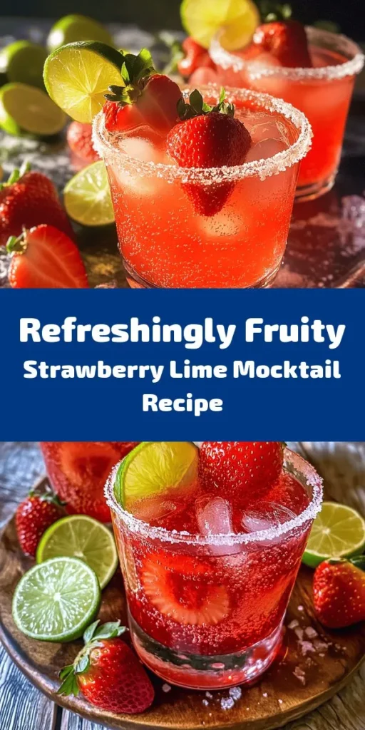 Cool off with a refreshing Strawberry Lime Mocktail Margarita! This vibrant drink combines the sweetness of fresh strawberries with zesty lime for a delicious twist. Perfect for warm days, it's simple to make in just 10 minutes. Blend strawberries, mix in lime juice and agave syrup, then top with sparkling water for a fizzy finish. Garnish with lime and strawberries for a stunning presentation. Cheers to easy summer sipping!