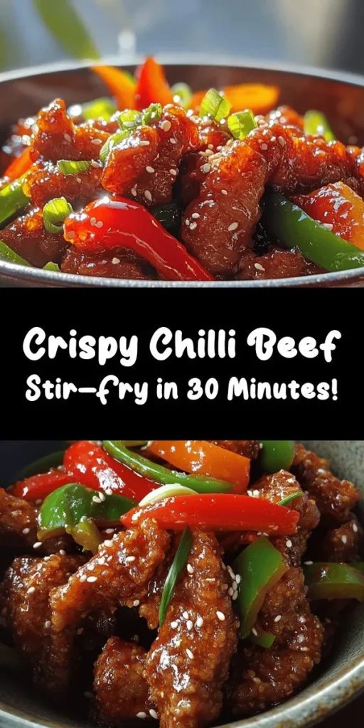 Get ready to indulge in Crispy Chilli Beef Delight, a perfect blend of flavor and crunch! This dish features tender beef flank coated in a crispy cornstarch batter, complemented by sautéed bell peppers and a delicious sweet chilli sauce. Quick to prepare, it takes just 30 minutes from start to finish, making it an ideal weeknight dinner. Garnish with spring onions and sesame seeds for that extra touch. Serve it over rice or noodles for a satisfying meal everyone will love!
