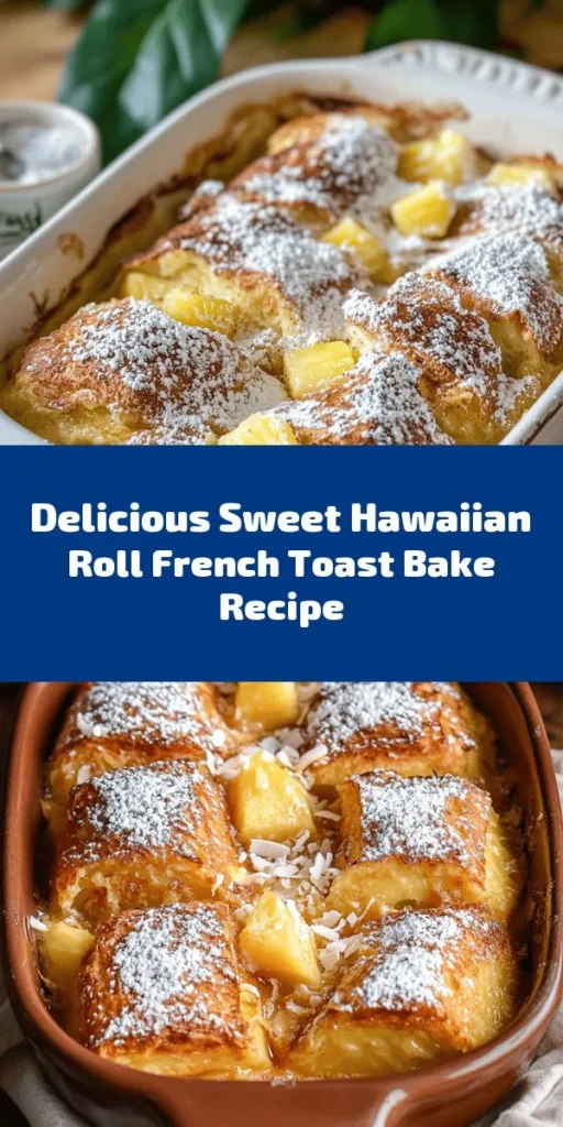 Indulge in this Sweet Hawaiian Roll French Toast Bake, a delightful twist on a breakfast classic! This easy recipe combines soft Hawaiian rolls with a creamy custard made from eggs, milk, and spices, topped with optional crushed pineapple and shredded coconut for an extra tropical touch. Baked to golden perfection and dusted with powdered sugar, it’s perfect for breakfast, brunch, or dessert. Serve it warm with maple syrup for the ultimate treat!