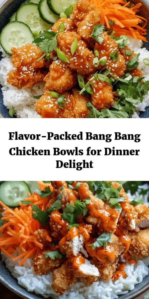 Dive into the flavors of this Bang Bang Chicken Bowl! This delicious recipe features crispy fried chicken paired with a zesty Bang Bang sauce, served on a bed of your favorite rice. Topped with crunchy carrots, fresh cucumbers, green onions, and cilantro, it's a feast for the senses. Perfect for a family dinner or meal prep, this bowl is easy to make and packed with flavor. Get ready to enjoy a tasty and satisfying dish that will impress everyone!