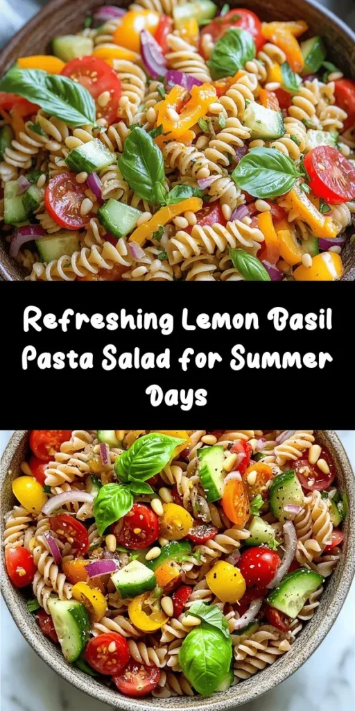Looking for a refreshing and vibrant dish? Try this Lemon Basil Pasta Salad! Perfect for a summer lunch or picnic, it combines whole grain or gluten-free pasta with juicy cherry tomatoes, crunchy cucumbers, and colorful bell peppers. Tossed in a zesty lemon and basil dressing, it’s a light yet flavorful option. Add toasted pine nuts for an extra crunch. Chill for a bit, and enjoy a delightful salad that’s both healthy and satisfying!