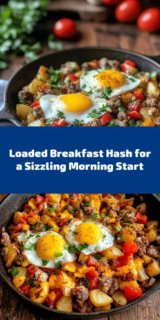 Start your day right with this Sizzling Sunrise Loaded Breakfast Hash! This hearty dish combines crispy russet potatoes, savory breakfast sausage, colorful bell peppers, and rich cheddar cheese to create a flavorful breakfast that's sure to impress. Topped with perfectly cooked eggs and fresh parsley, it’s a satisfying meal perfect for sharing. Quick and easy to whip up in just 30 minutes, this hash is sure to become your new breakfast favorite!