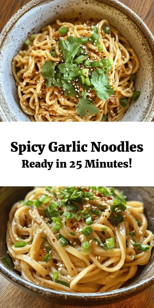 Spice up your meal with these Fiery Garlic Noodles! This quick and easy recipe features egg noodles or spaghetti tossed in a flavorful blend of garlic, red pepper flakes, and a savory sauce made with soy and oyster sauce. Ready in just 25 minutes, it's perfect for a weeknight dinner or a cozy date night. Garnish with green onions, cilantro, and sesame seeds for an extra touch. Get ready for a delicious kick in every bite!