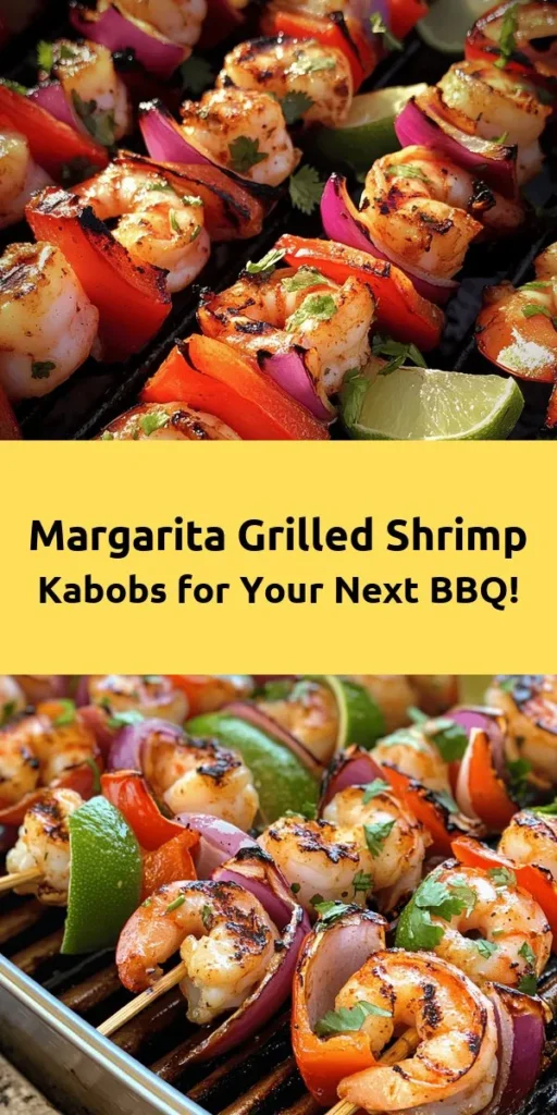 Fire up the grill for these Juicy Margarita Grilled Shrimp Kabobs! Perfect for a summer cookout, these skewers feature succulent shrimp marinated in a zesty mix of lime juice, tequila, and spices, paired with colorful bell peppers and red onions. Easy to assemble and quick to grill, they deliver a burst of flavor in every bite. Garnish with fresh cilantro and serve with lime wedges for an extra citrus kick. Ideal for sharing at your next gathering! 🍤🍹