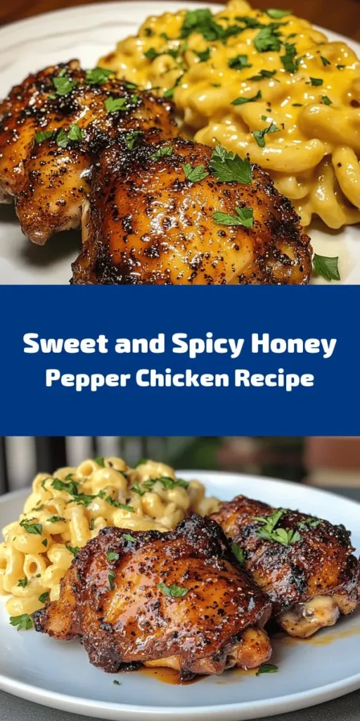 Discover the perfect balance of sweet and spicy with this Honey Pepper Chicken recipe! Marinated in a delicious blend of honey, soy sauce, and sriracha, each tender bite bursts with flavor. Paired with creamy macaroni cheese, it makes for a comforting meal that the whole family will love. Ideal for weeknight dinners or special occasions, this dish is sure to impress. Easy to make and even better to eat—give it a try tonight!