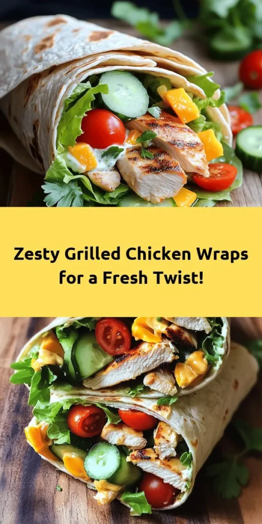 Looking for a quick and delicious meal? Try these Grilled Chicken Wraps with a Zesty Twist! Perfect for lunch or dinner, this recipe features marinated grilled chicken, fresh veggies, and a creamy spread, all wrapped in a whole wheat tortilla. It's packed with flavor and easy to customize with your favorite toppings. Ideal for meal prep or a fun family dinner, these wraps are sure to impress! Get ready to enjoy a healthy, satisfying bite!