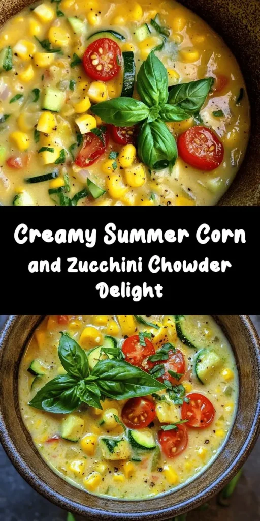 Beat the summer heat with this delightful Summer Corn and Zucchini Chowder! Made with fresh corn, zucchini, and a hint of thyme, this creamy dish is filled with flavors and comfort. Perfect as a light lunch or dinner, it comes together in just 45 minutes. You can customize it with coconut cream for a dairy-free version. Serve hot, garnished with fresh basil and cherry tomatoes for a vibrant touch. Enjoy a bowl of summer bliss today!