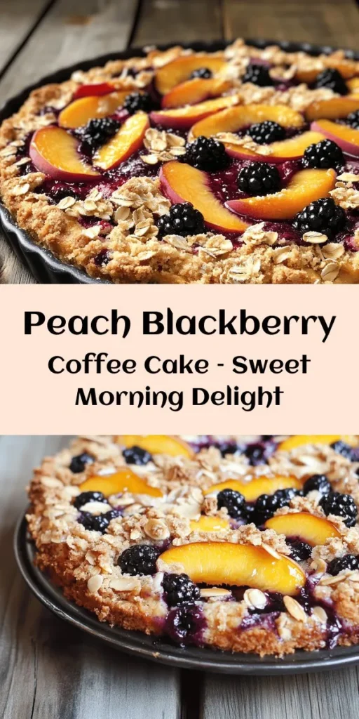 Indulge in the delightful flavors of this Peach Blackberry Coffee Cake! Perfect for brunch or an afternoon treat, this cake combines juicy peaches and tart blackberries in a moist, buttery batter. Topped with a crunchy oat and almond mixture, and drizzled with a sweet glaze (optional), each slice is a burst of flavor. Quick to prepare with just 20 minutes of prep, it serves 8-10 and pairs beautifully with your favorite coffee or tea. Enjoy a slice of summer any time!