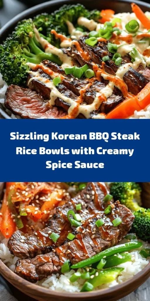 Dive into the deliciousness of Sizzling Korean BBQ Steak Rice Bowls with Spicy Cream Sauce! This easy recipe features perfectly marinated steak paired with fluffy jasmine rice, vibrant mixed veggies, and a kick of kimchi. The spicy cream sauce adds an irresistible flair that takes these bowls to the next level. Perfect for a weeknight dinner or meal prep, they’re quick to make and bursting with flavor. Your taste buds will thank you!